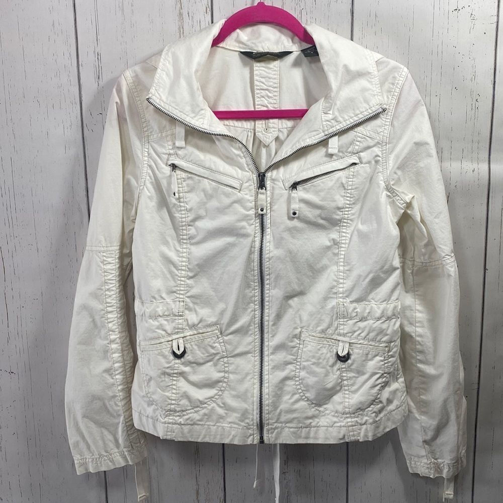 Eddie Bauer White Long Sleeve Sporty Zip Hooded Jacket